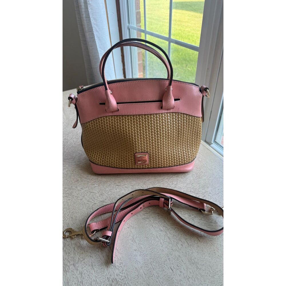 Dooney and Bourke Beacon Woven Domed Satchel in pink leather